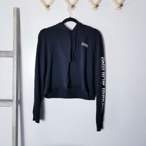 VICTORIA'S SECRET PINK BLACK AND WHITE CROPPED HOODIE SIZE LARGE